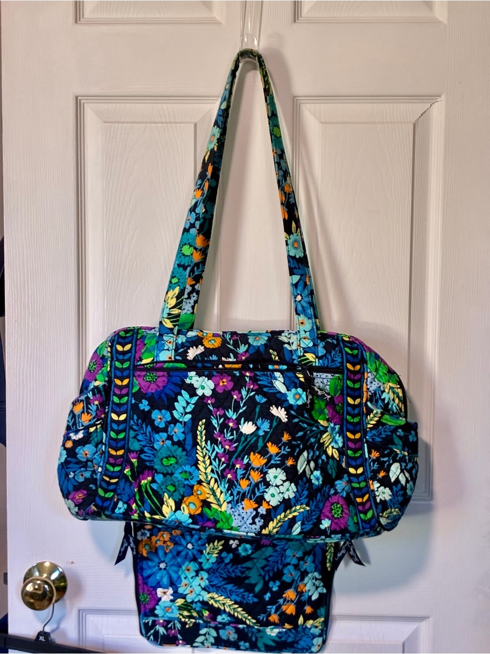 Vera Bradley Navy Quilted Floral Diaper Bag with Aqua & Orange Accents - Picture 8 of 8